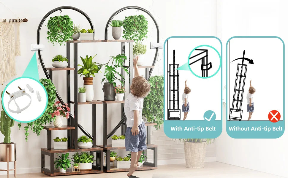 6 Tier Wood and Metal Plant Flower Rack Stand Storage Display Shelf  Heart Shaped for Garden Balcony Living Room