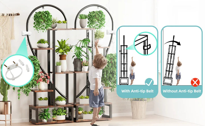 6 Tier Wood and Metal Plant Flower Rack Stand Storage Display Shelf  Heart Shaped for Garden Balcony Living Room