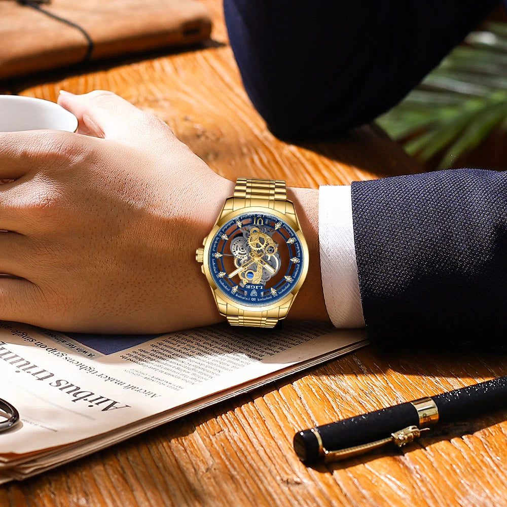 LIGE New Fashion Mens Watches Top Brand Luxury Hollow Watch Men Military Sports Waterproof Quartz Watch For Men Montre Homme+BOX