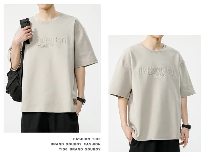 Summer Men's T-Shirt Retro Street Trendy Men's Loose Hip Hop Short Sleeve Casual Print Mens Streetwear Top Tees Fashion Male Top