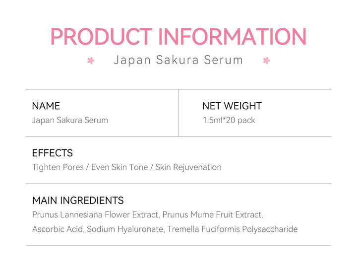 Sakura Whitening Face Serum Fade Fine Lines Anti Aging Tighten Pores Improve Melanin Pigment Dull Moisturizer Brighten Skin Care