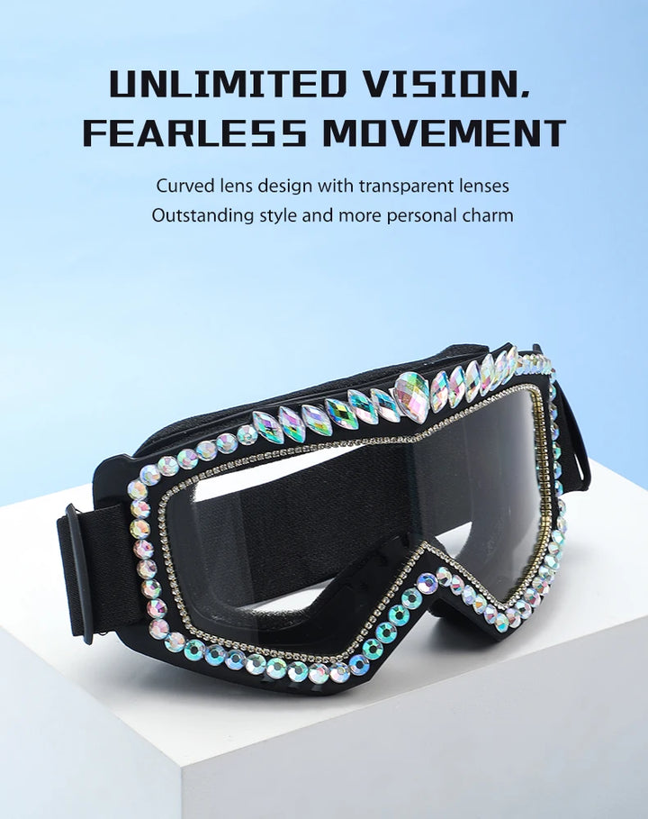 Steampunk Oversized Diamond Ski Sunglasses Goggle Women Men Snowing Sport Sun Glasses Luxury Rhinestone Eyeglasses De Sol Hombre