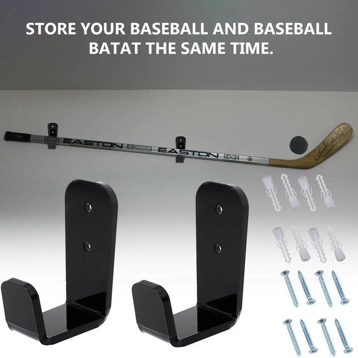 2pcs Hockey Stick Display Stand Acrylic Wall Mount Black Hockey Stick Supports Bracket Holder Horizontal Hanger