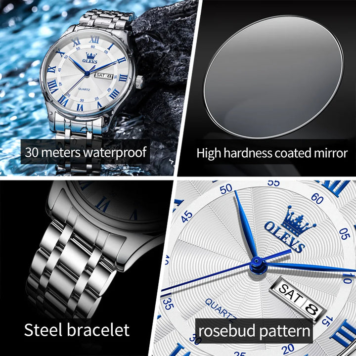 OLEVS 3663 Mens Watch Classic Original Brand Quartz Watch Waterproof  Luminous Watches For Men Dual Calendar Display Gifts Box