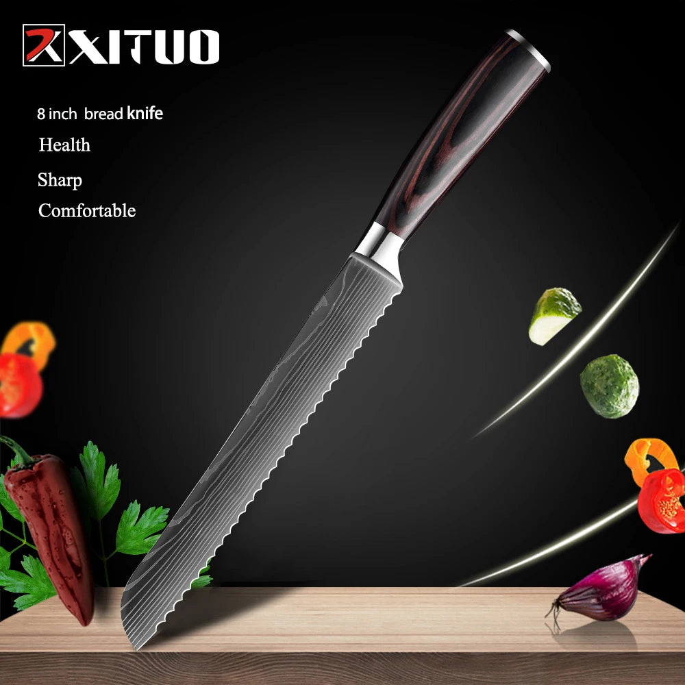 XITUO Professional Damascus Laser Pattern Chef Knife High-Quality Kitchen Knife, Sharp Slicing Cleaver, Boning & Utility Knife