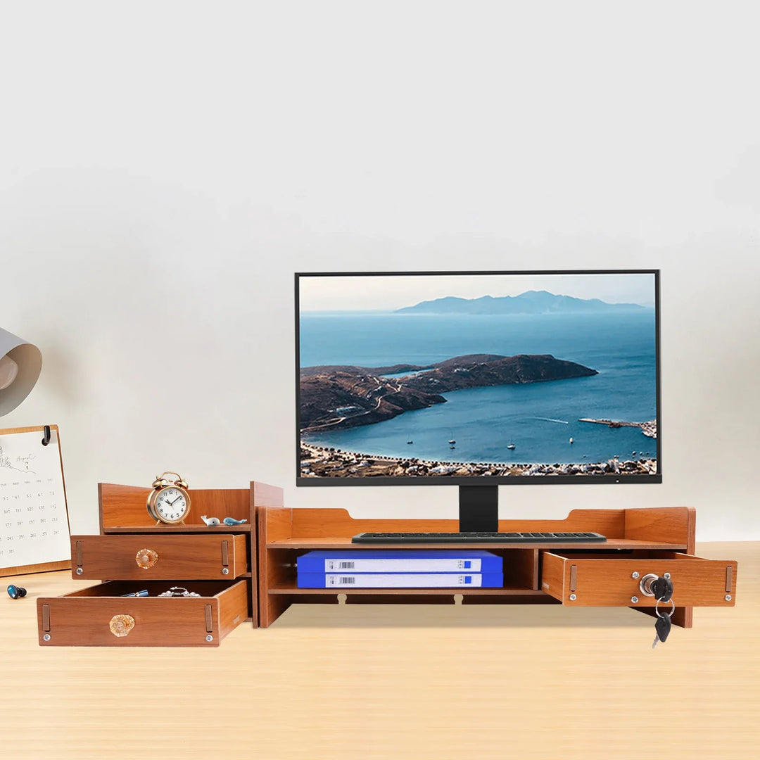 Wood Computer Rack with Drawers