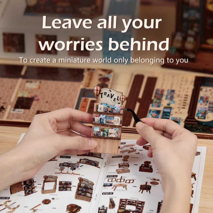 CUTEBEE Bookstore Book Nook with Light DIY Miniature Wooden Dollhouse for Decor Gift Bookshelf Insert Kit 3D Puzzle