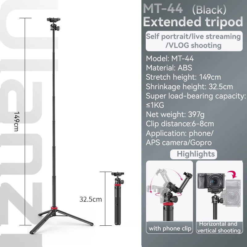 Ulanzi MT-44 Extend Livestream Tripod Stand 42inch Tripod with Phone Mount Holder Vertical Shooting Phone DSlR Camera Tripods