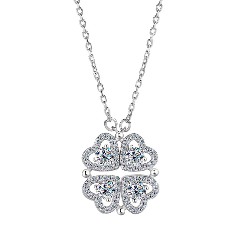 Sterling silver S925 four-leaf clover necklace for women Light Luxe Mosan diamond clavicle chain flower-shaped pendant for women