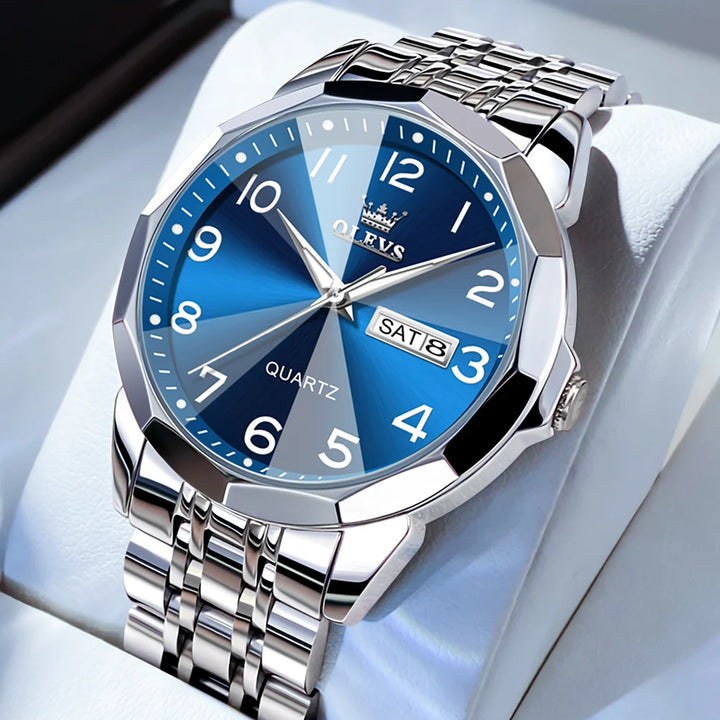 OLEVS Men's Watches Causal Fashion Original Quartz Watch for Man Waterproof Stainless Steel Luminous Date Week Trend Dress Reloj