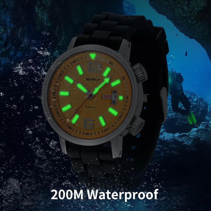 20Bar Diver Automatic Watch For Men Miyota 8205 Super Luminous Sapphire Swim Sport Mechanical Automatic Self Winding Wristwatch