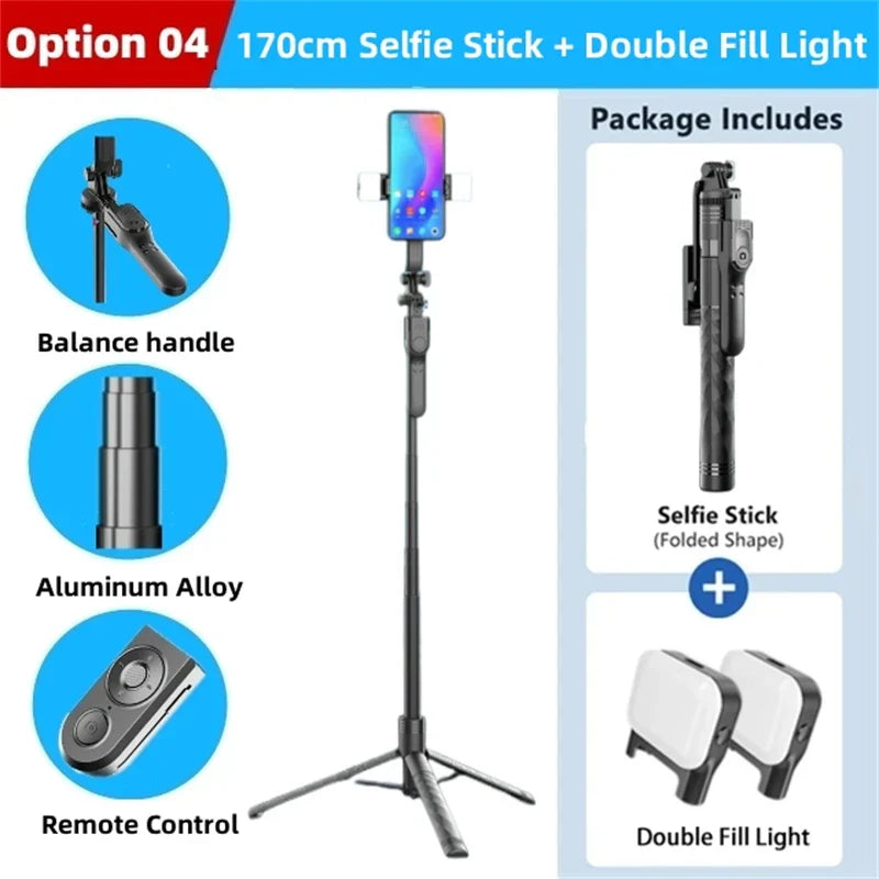 FANGTUOSI 1750mm Wireless Selfie Stick Tripod Stand Foldable Monopod With Led Light For Smartphones Balance Steady Shooting Live