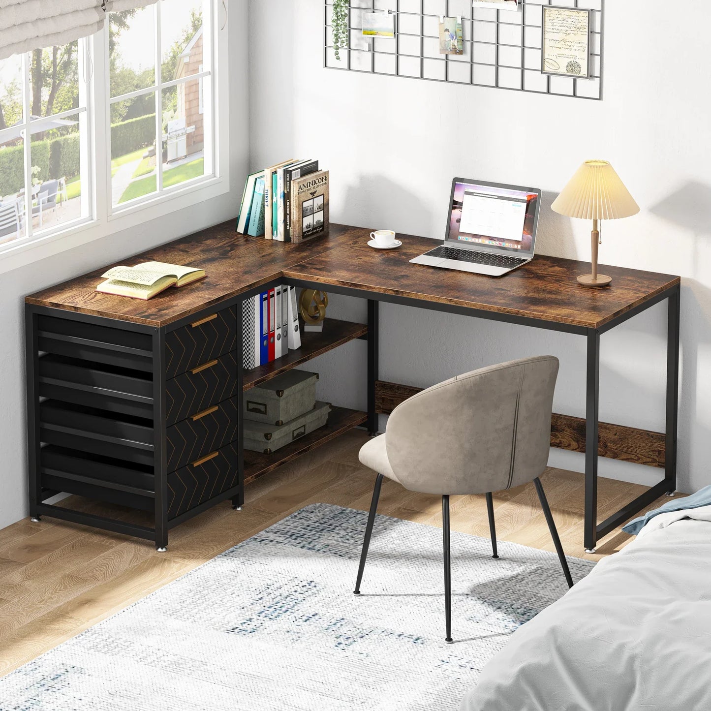 Tribesigns 59" L-Shaped Desk with Storage