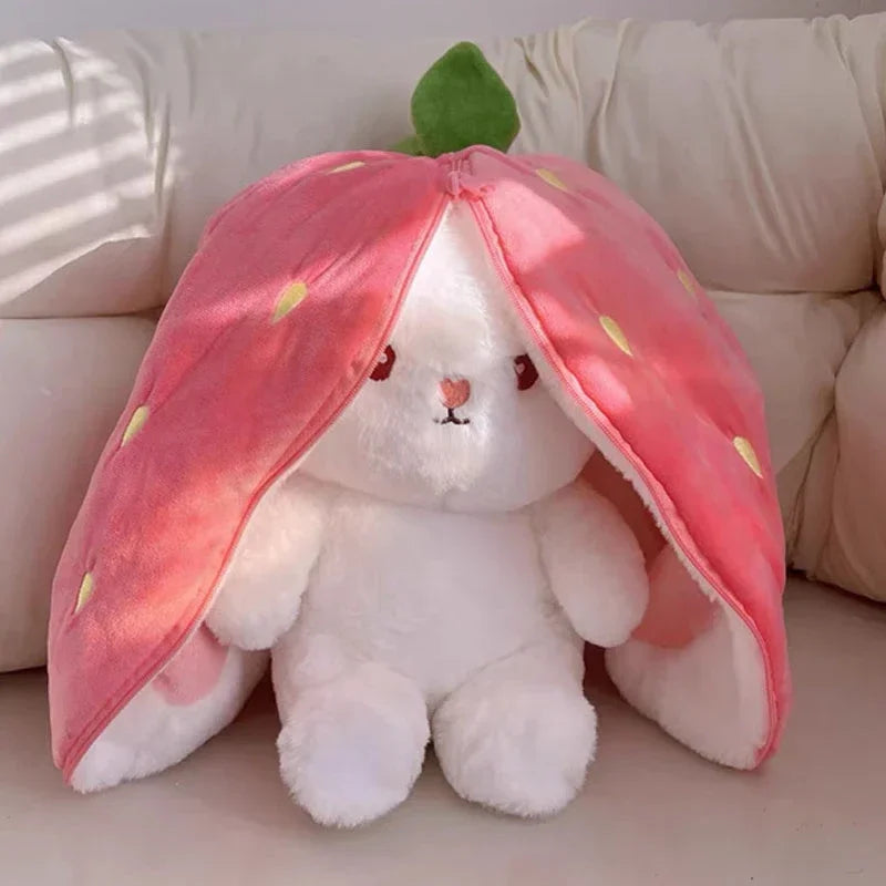 Cute Strawberry Carrot Rabbit Plush Toy Stuffed Creative Into Fruit Transform Baby Cuddly Bunny Doll 25cm for Kid Birthday Gift
