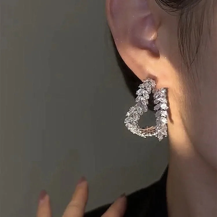 New Design Luxury Zircon Flower Stud Earrings for Women Fashion Brand Jewelry Double Used Crystal Leaves Earrings