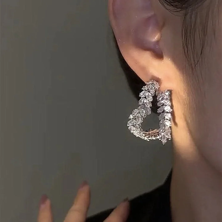 New Design Luxury Zircon Flower Stud Earrings for Women Fashion Brand Jewelry Double Used Crystal Leaves Earrings