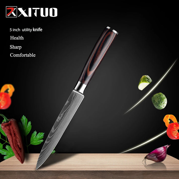 XITUO Professional Damascus Laser Pattern Chef Knife High-Quality Kitchen Knife, Sharp Slicing Cleaver, Boning & Utility Knife