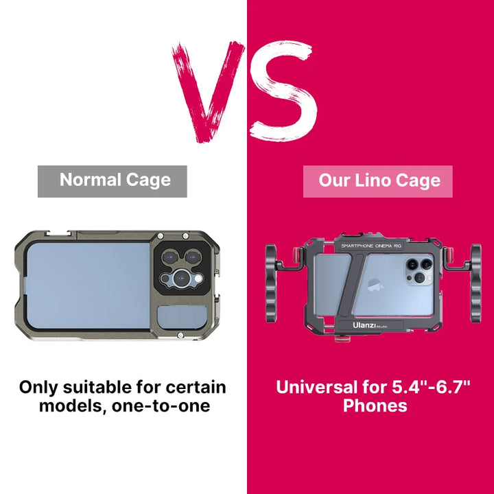 Ulanzi Lino Phone Cage Video Vlog Rig Handle For 5.4'' to 6.7'' iPhone X 11 12 13 14 Pro Max Android Phone Photography