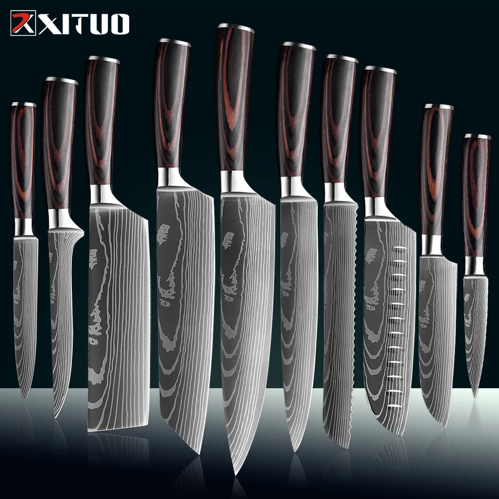XITUO Professional Damascus Laser Pattern Chef Knife High-Quality Kitchen Knife, Sharp Slicing Cleaver, Boning & Utility Knife