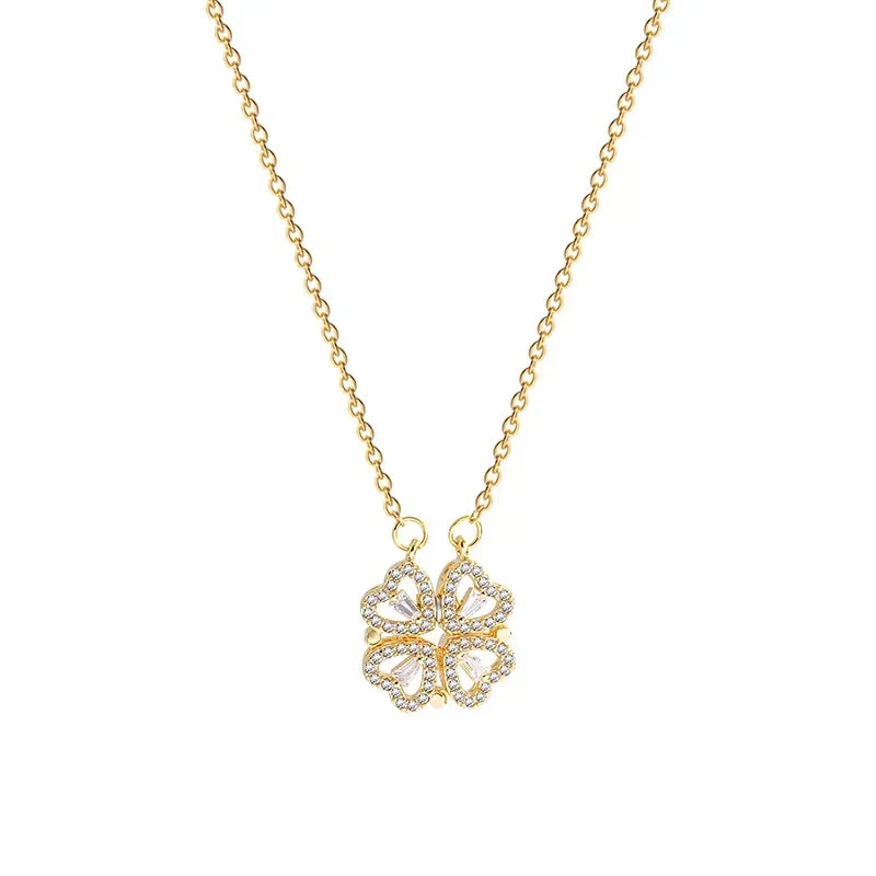 Small and Versatile Light Luxury No Fading Four Leaf Clover Lucky Heartdetachable Pendant Two Fashionable Collarbone Chains