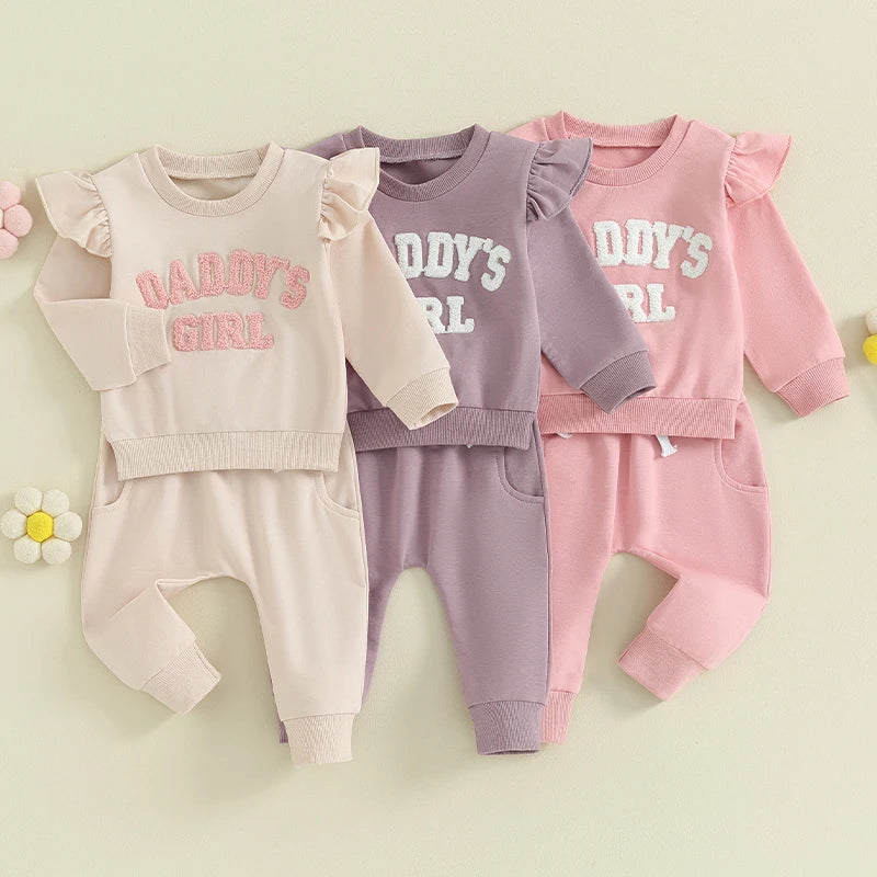 2023-09-27 Lioraitiin 0-3Y Baby Girl Clothes Daddys Girl Long Sleeve Crewneck Sweatshirt Top Casual Pants Fall Winter Outfits