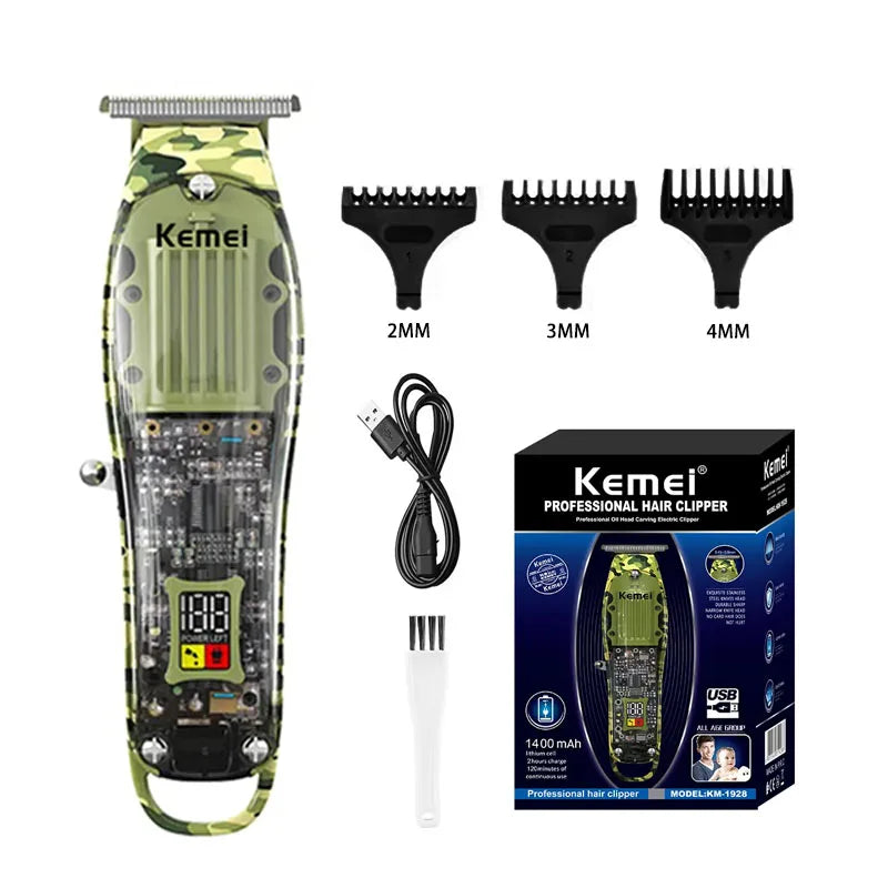 Kemei Transparent Body Electric Hair Clippers Kit KM-1926 KM-1928 Rechargeable Trimmer KM-TX7 Waterproof Men's Shaver Barber