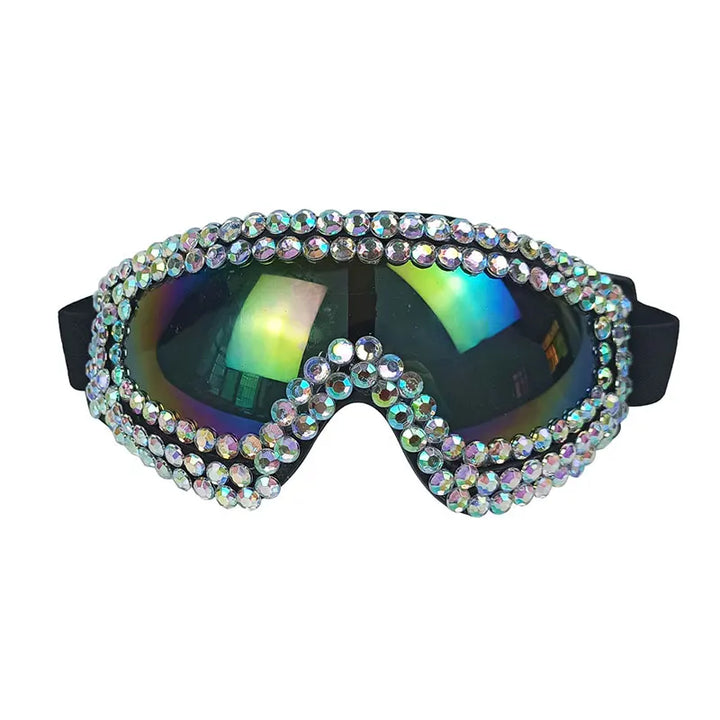 Steam Punk Diamond Decor Sun Glasses Holiday Carnival Illusion Goggles Oversize Snowing Eyewear Siamese Luxury Ski Goggles