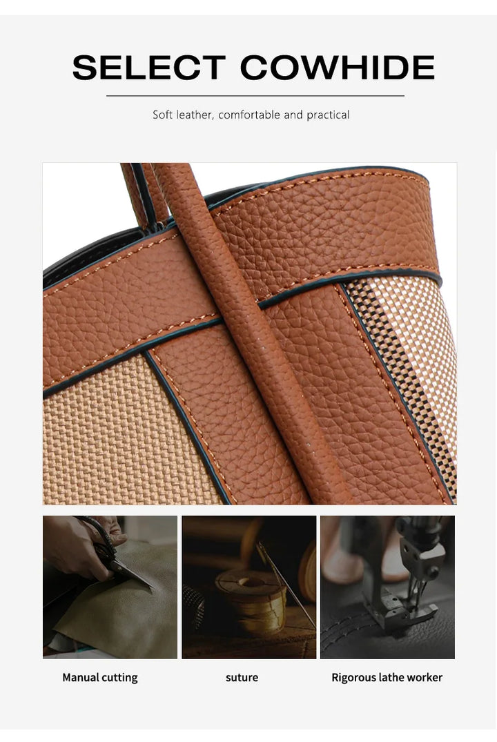 Aidrani  2025 New retro checkered women's handbag, large capacity luxury bag, canvas genuine leather bag