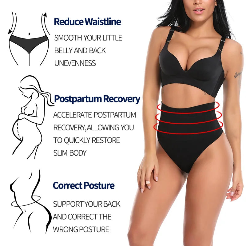 2PCS High Waist Thongs Panties Women Tummy Control Shapewear Slimming Underwear Belly Shaping Cincher Brief Body Shaper