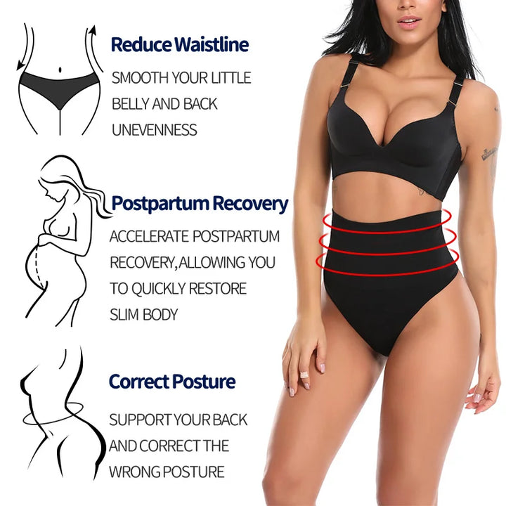 2PCS High Waist Thongs Panties Women Tummy Control Shapewear Slimming Underwear Belly Shaping Cincher Brief Body Shaper