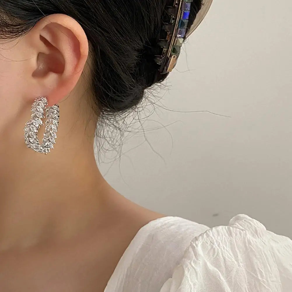 Luxury Wheat Earrings Shiny Zircon Fashion Personality Party Charm Jewelry Wheat Leaf Earring for Women Girls Korean Style