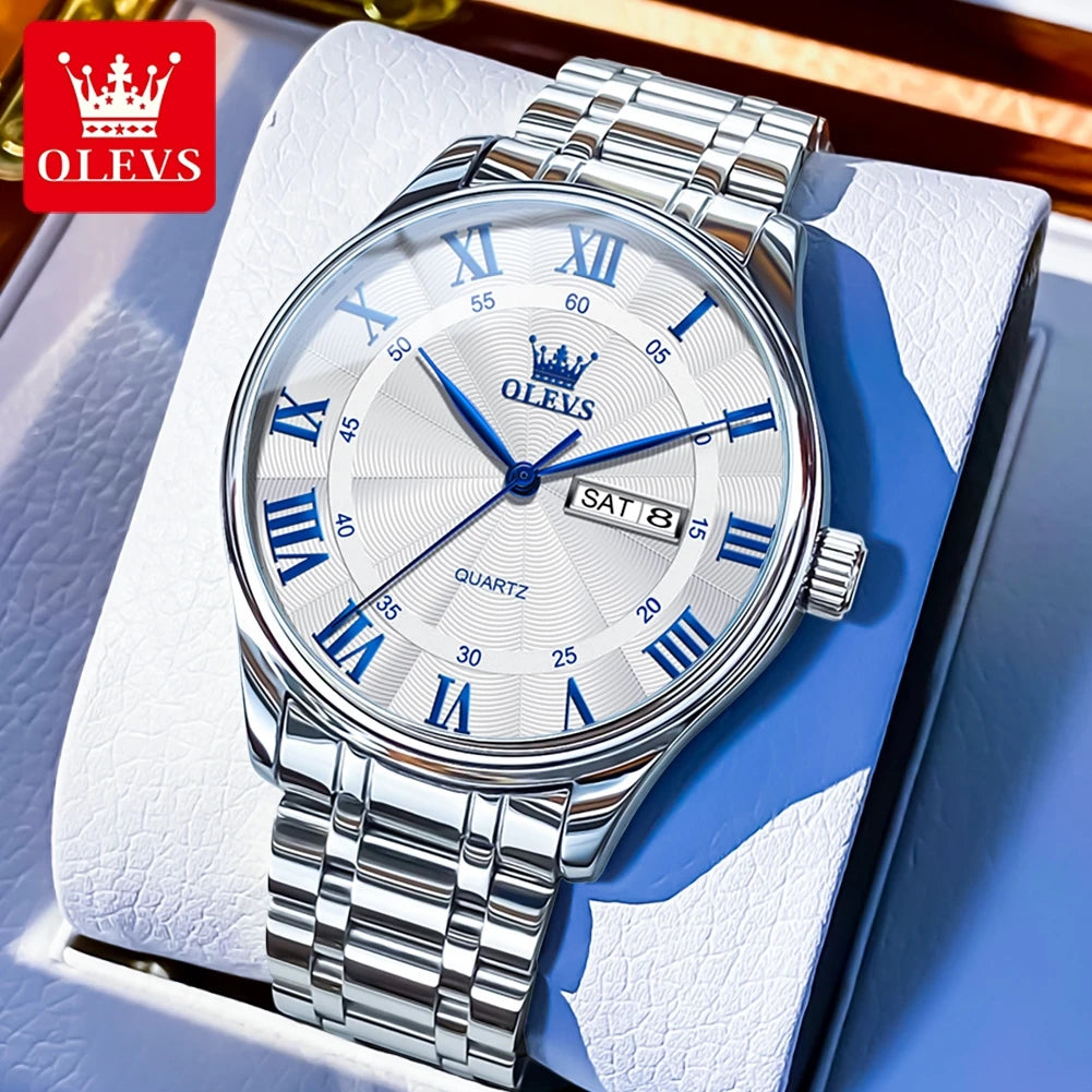 OLEVS 3663 Mens Watch Classic Original Brand Quartz Watch Waterproof  Luminous Watches For Men Dual Calendar Display Gifts Box