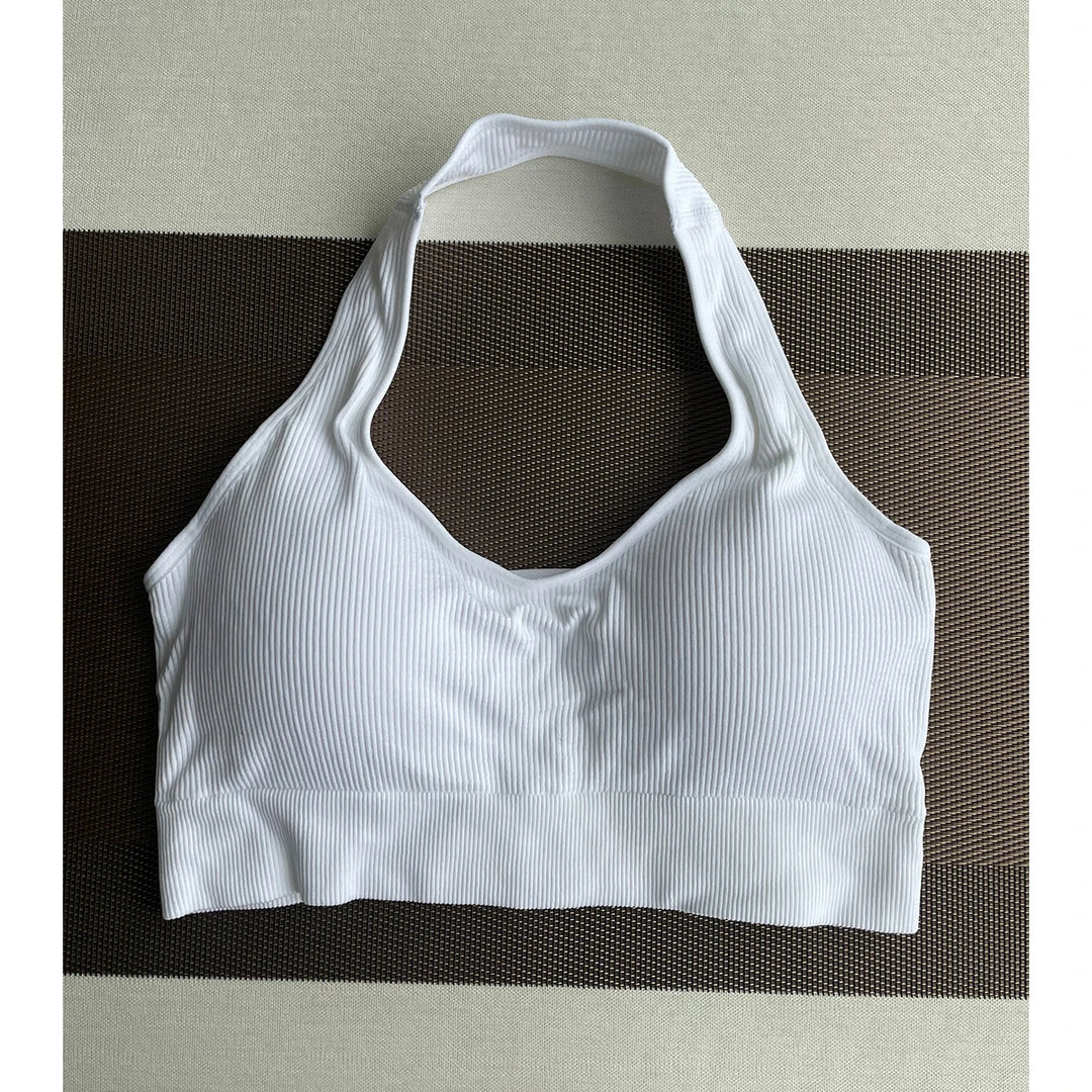 New Limitless Ribbed Seamless Halter Bra Spandex  Woman Fitness Elastic Breathable Breast Enhancement Leisure Sports Underwear