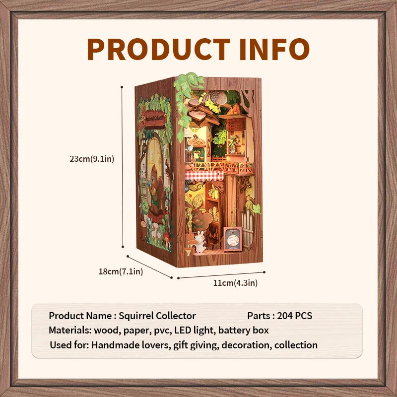 CUTEBEE Bookstore Book Nook with Light DIY Miniature Wooden Dollhouse for Decor Gift Bookshelf Insert Kit 3D Puzzle