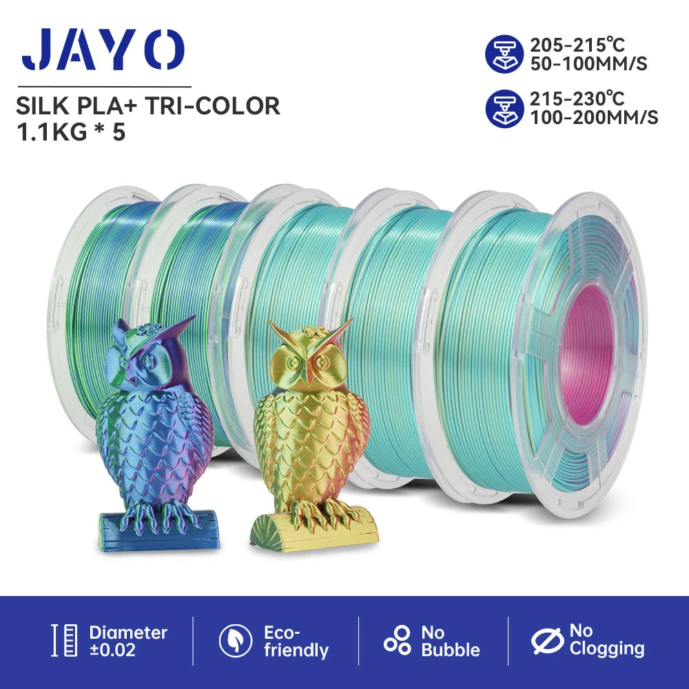 JAYO  pla plus SILK Three Colors Silk Rainbow 3D Printer Filament 1.75mm 100% No Bubble FDM 3D Printer Materials for 3D Printer