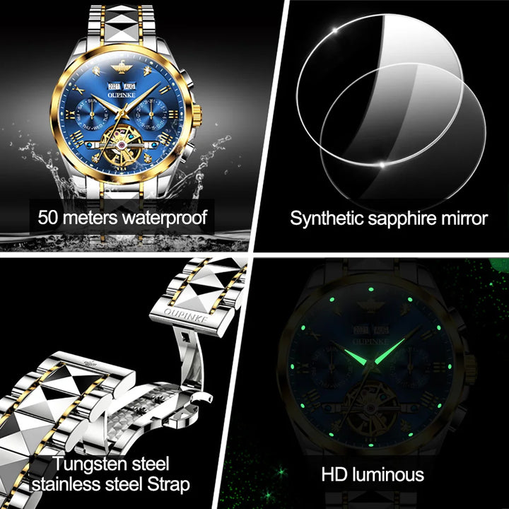 OUPINKE Automatic Mechanical Watch for Men 50M Waterproof Sapphire Mirror Luxury High Level Wristwtch