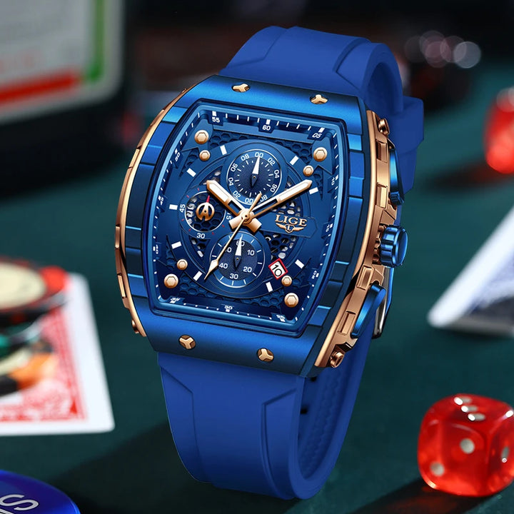 LIGE Outdoor Square Casual Sport Quartz Man Watch Top Brand Luxury Watches Fashion 50M Waterproof Auto Date Silicone Chronograph