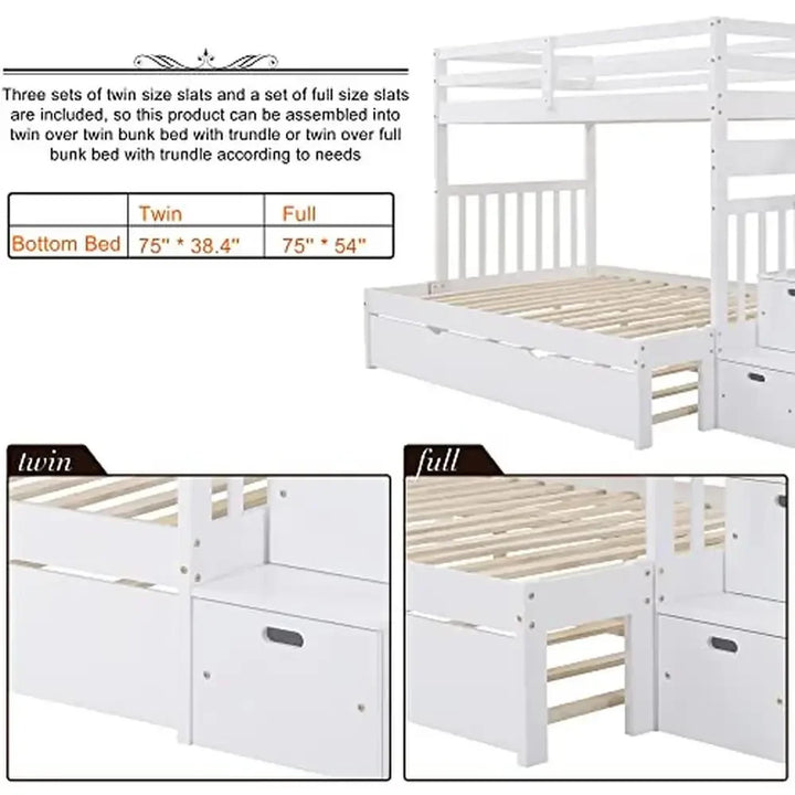 Solid Wood Bunk Bed with Trundle
