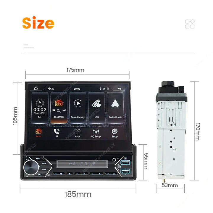 Universal 7" 1din Retractable Screen Car Radio Android Auto Carplay Multimedia Video Player Intelligent Vehicle System BT FM USB