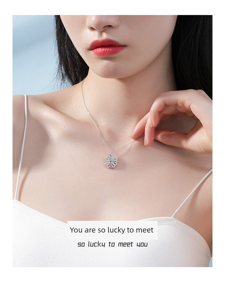 Four-Leaf Clover Foldable Sterling Silver Clavicle Chain Chinese Valentine's Day Gift