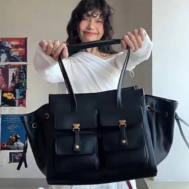 Luxury Brand Silver Buckle Fashion Genuine Leather Handbag New Large Capacity Tote Bag Designer Women's Commuter Shoulder Bag