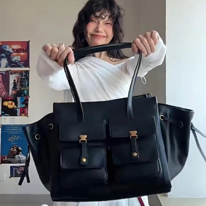 Luxury Brand Silver Buckle Fashion Genuine Leather Handbag New Large Capacity Tote Bag Designer Women's Commuter Shoulder Bag