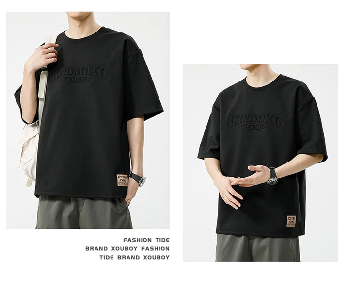 Summer Men's T-Shirt Retro Street Trendy Men's Loose Hip Hop Short Sleeve Casual Print Mens Streetwear Top Tees Fashion Male Top