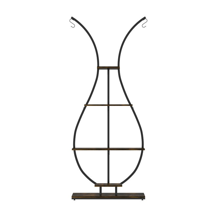 Vase Shape Tall Planter Display Rack Metal Garden Plant Stand with 5 Tiers and Hangers