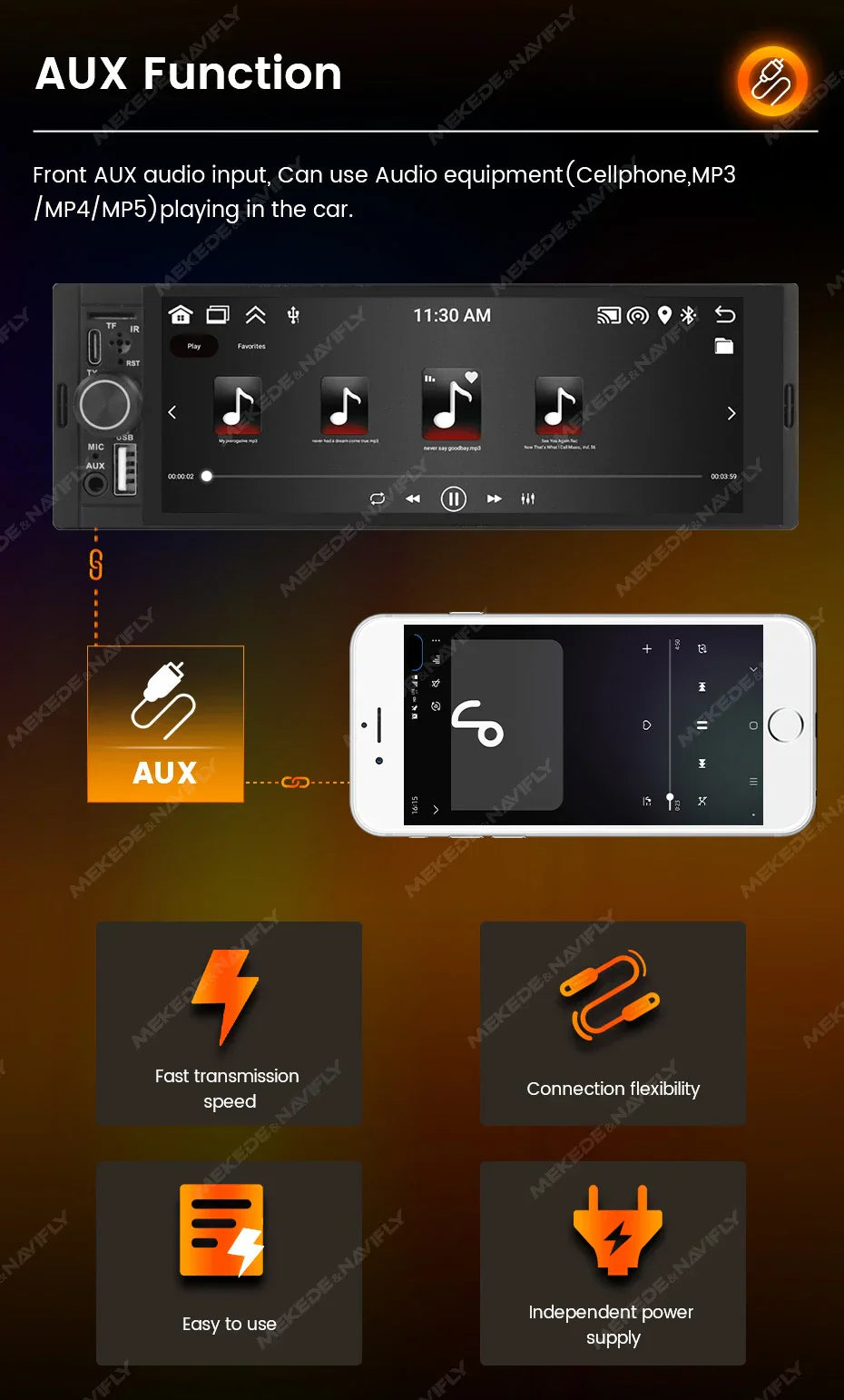 Navifly 2G+32G Universal 1 Din Android 6.86 Inch HD Touch Screen Wireless CarPlay Auto Car Radio Multimedia Video Player GPS FM