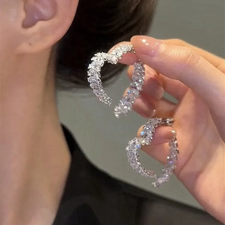 New Design Luxury Zircon Flower Stud Earrings for Women Fashion Brand Jewelry Double Used Crystal Leaves Earrings