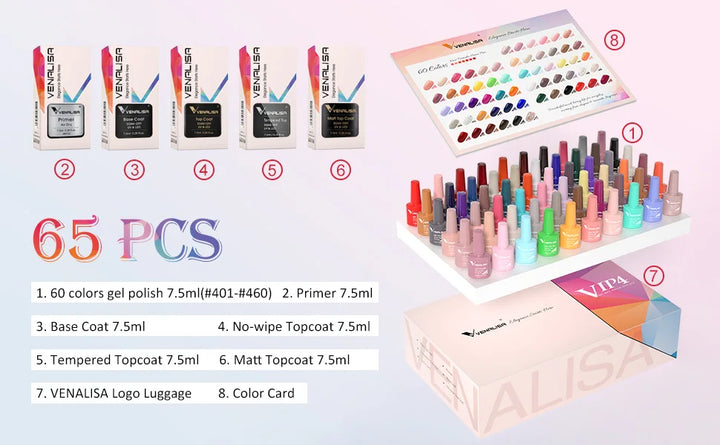VENALISA VIP4 Kit Nail Gel Polish HEMA FREE Full Coverage 36/60 Color Gel Pigment Professional Nail Art Long-lasting Gel Varnish