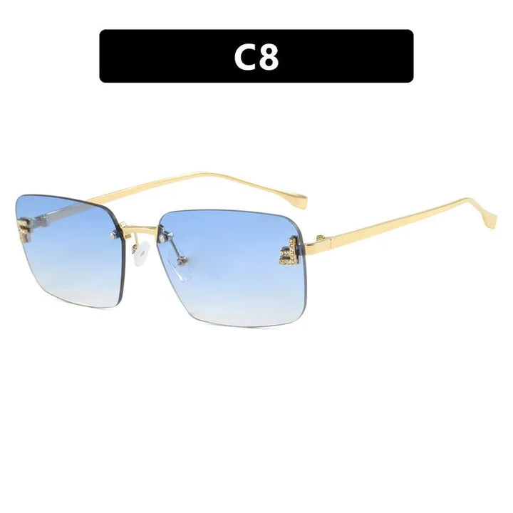 Rimless Sqaure Sunglasses F Letter Rectangle Shades For Men Women Trendy Driving Frameless Casual Eyewear UV400 Oculos Del Sol