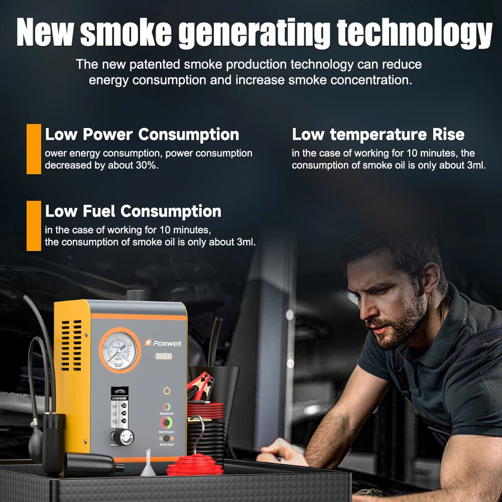 FOXWELL SD203 Automotive Smoke Machine Built-in Air Pump EVAP Vacuum Leak Detector Dual Mode Car Pipe Leakage Diagnostic Tester