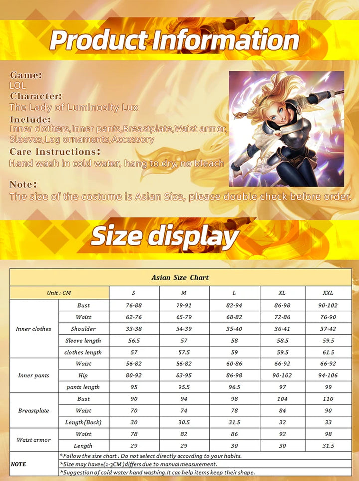 ROLECOS Game LOL The Lady of Luminosity Lux Cosplay Costume Lux Magic College Girl Uniform Women Costume Halloween Full Set